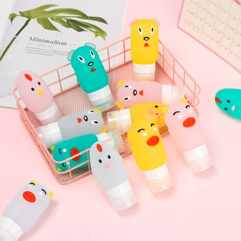 

1 SET Portable Chicken/Dog/Pig Shampoo Cosmetic Storage Silicone Refillable Bottle Squeeze Cartoon Animal Shape Empty Container