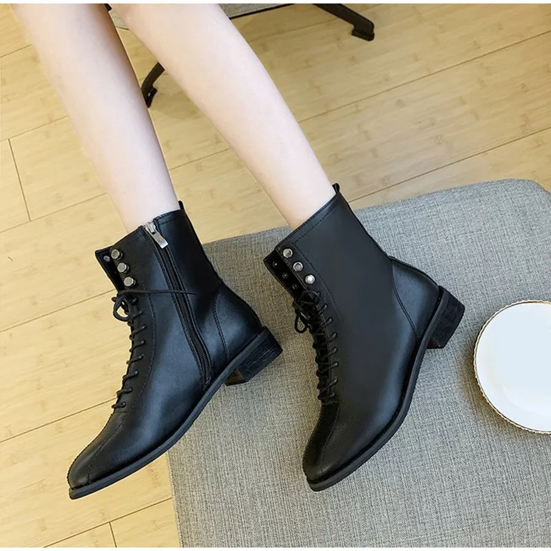 ladies soft leather lace up ankle boots