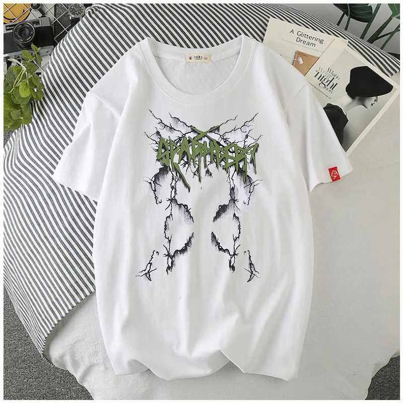 Dark Skull Bones Heart and Lung Print Funny Skull T-shirt Ladies Punk Top Summer Short Sleeve Streetwear T-shirt Femme