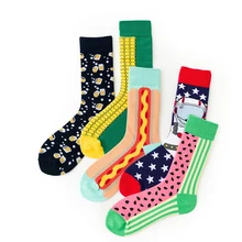 Веселое HARAJUKU прилив бренд носки креативные Носки с рисунком "Кукуруза" Арбуз Еда без пятки хлопковые носки Для женщин