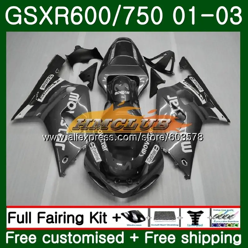 Корпус для SUZUKI GSX-R600 GSXR-600 K1 GSXR600 01 02 03 4CL. 50 Movistar серый GSXR 600 750 GSXR-750 GSXR750 2001 2002 2003 обтекатель