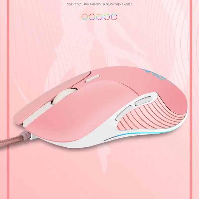 

Pink Silent LED Light Optical Game Mice Ergonomic USB Wired Mouse with 3200 DPI and 6 Buttons for PC Notebook Computer Laptop