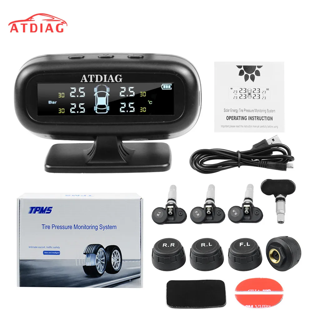 Car tire pressure monitor sensor ATDIAG TPMS USB Solar Charging Bar Psi C' display tire pressure alarm tool