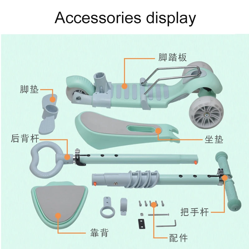 3 In 1 Flash Wheel Baby Scooter Toddler Bicycle Adjustable Push Trolley Baby Balance Car Kids Bike Ride On Toys 2-6years Old