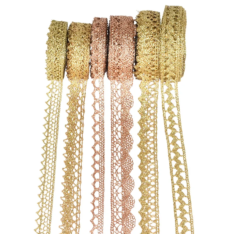 5yards Gold Silver Lace Trim Bilateral Handicrafts Embroidered Net Lace Trim Fabric Ribbon DIY Sewing Wedding Dress Accessories