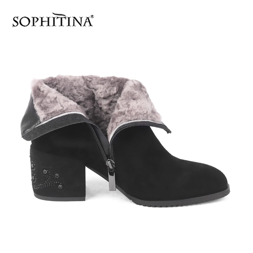 SOPHITINA/удобные сапоги на квадратном каблуке; теплые модные дизайнерские замшевые сапоги ручной работы с круглым носком и цветочным узором; новые женские сапоги; PC209