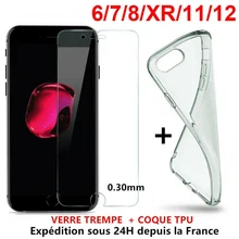 Coque Housse TPU For iPhone 6/6S/7/8/Plus/X + Vitre Protection Film Verre Tremp 9H