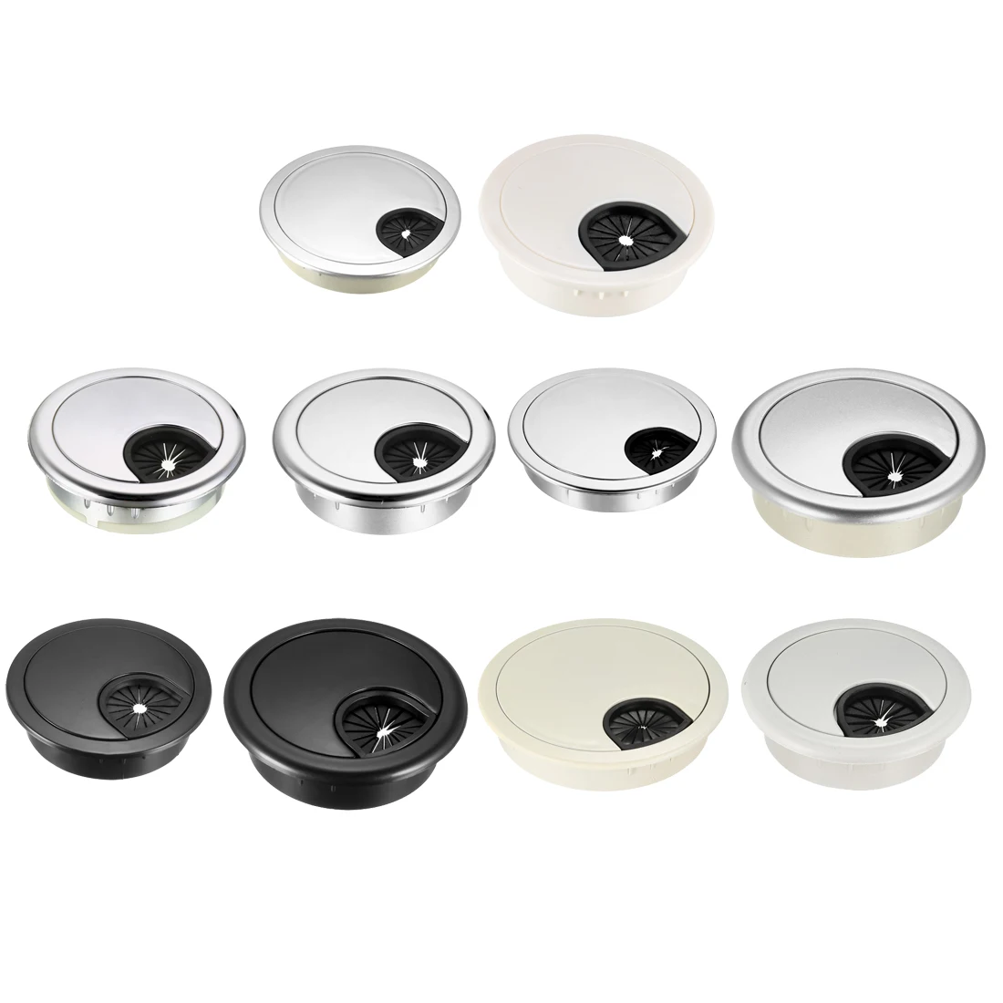 

uxcell 15 Pcs/lot Cable Hole Cover ABS Desk Grommet for 50mm 53mm 60mm 80mm Wire Organizer Black White Silver Tone