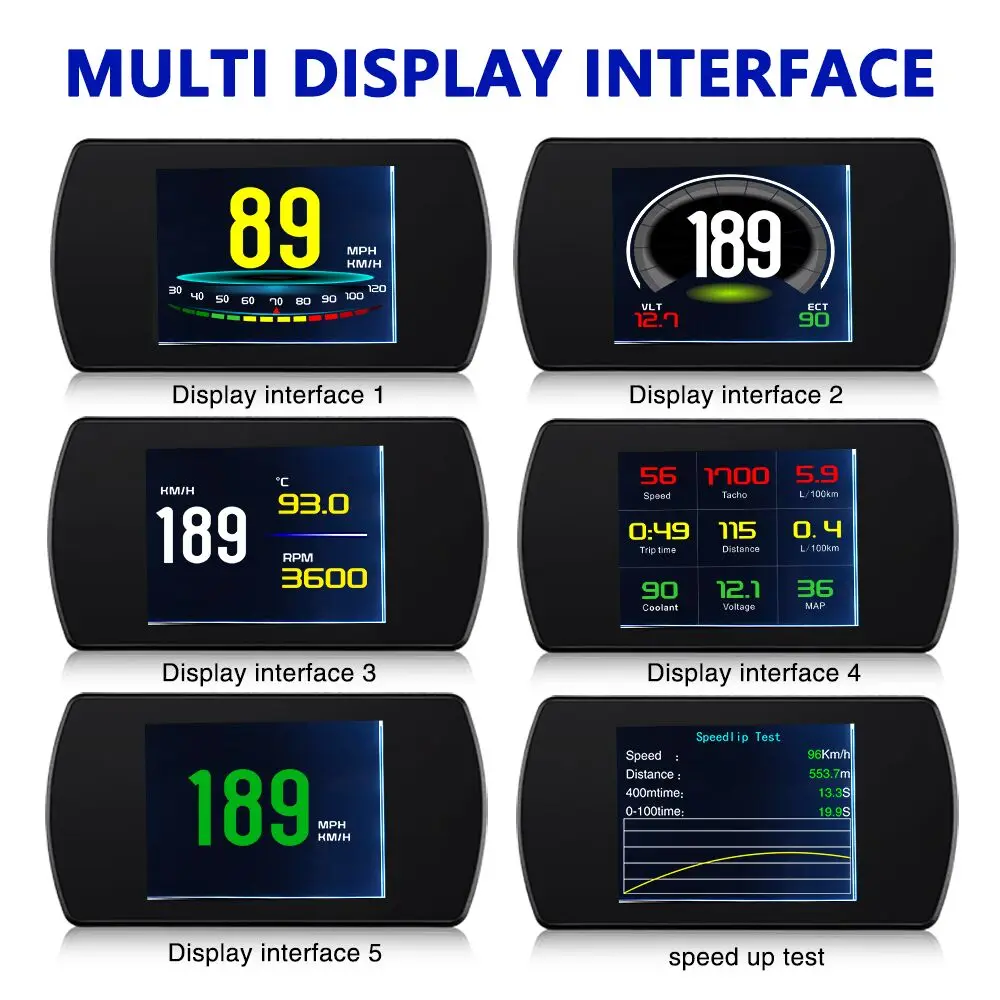 

Multiple Head Up Display HUD OBD2 GPS Speedometer Speed RPM Fuel Consumption Driving Time with Alarm Buzz Projector P12 T800