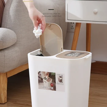 

Sorting Waste Bins Household trash can Double Layer Double Cover Durable Dry and Wet Separation Anti-slip Garbage Sorting Wast