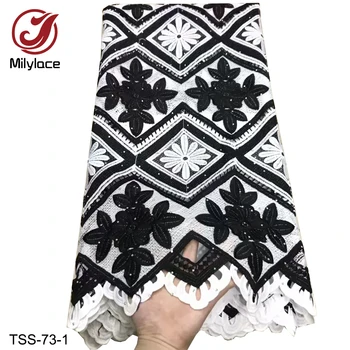 

Nigerian Lace Fabrics Double Color African Cord Lace Fabrics High Quality Guipure Milk Silk Lace Material with Stones TSS-73