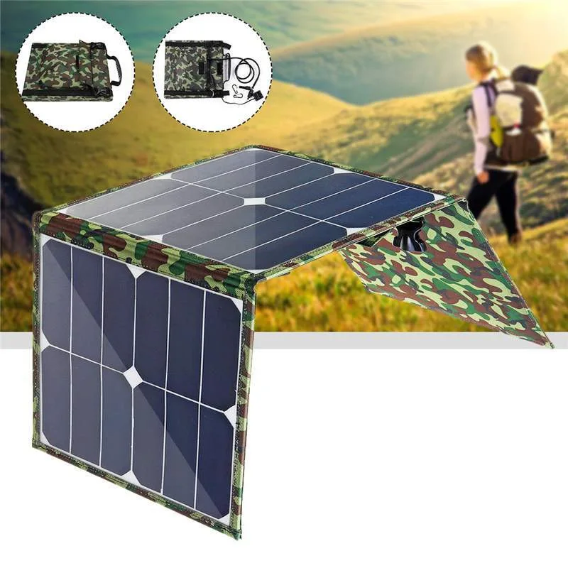 Cella solare 80W Pannelli fotovoltaici Sistema di ricarica USB Batteria V 5V Portatile flessibile pieghevole Energia solare Set da campeggio Sunpower - immagine 6
