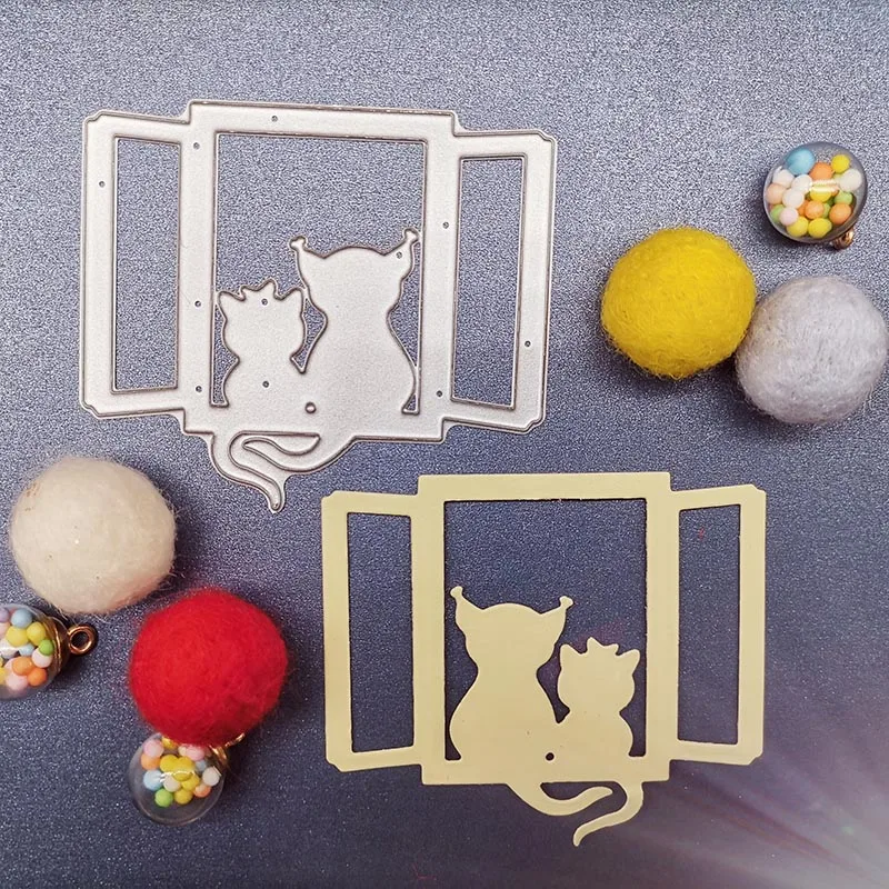 Metal Cutting Dies Two Little Cats on the Window New Scrapbook Decoration Template Embossing DIY Paper Card Craft 80*70mm | Дом и сад