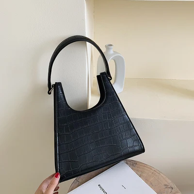 Дизайнерская сумка для женщин с крокодиловым узором, Сумки из искусственной кожи, винтажные женские ручные сумки, роскошные Брендовые женские сумки через плечо - Цвет: black