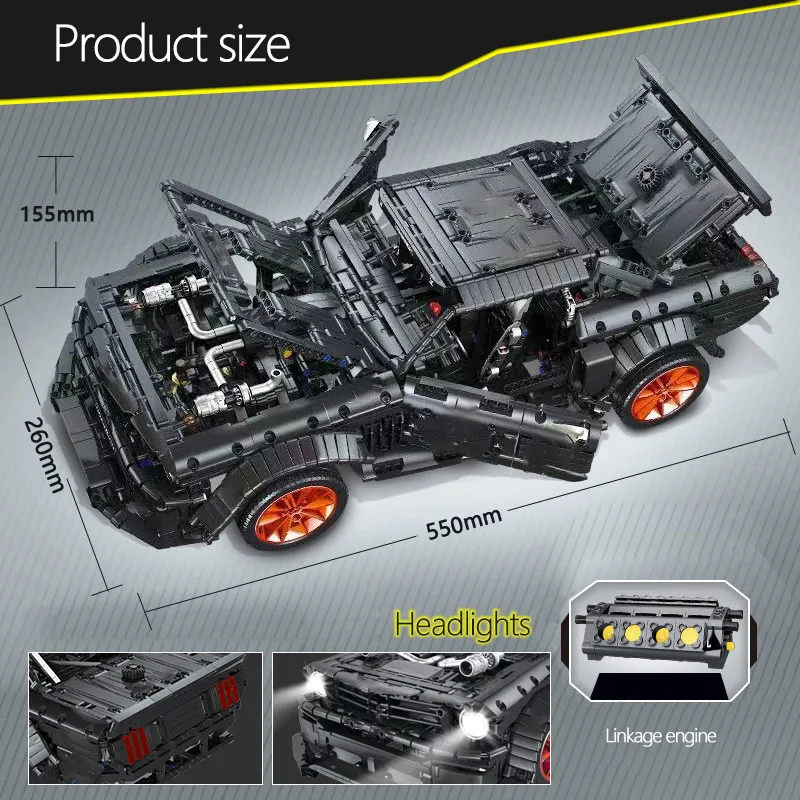 Building Block MOC Ford Mustang Hoonicorn RTR V2 3219pcs Brick Model Car
