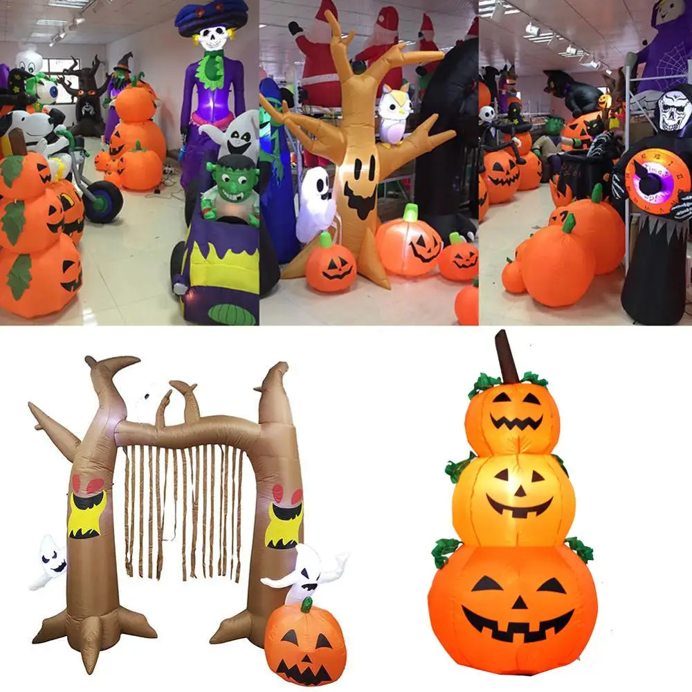 2024 New Outdoor Halloween Toys Decoration LED Lighted Inflatable Pumpkin Ghost Skeleton Skull Spider Halloween Party Proops 2