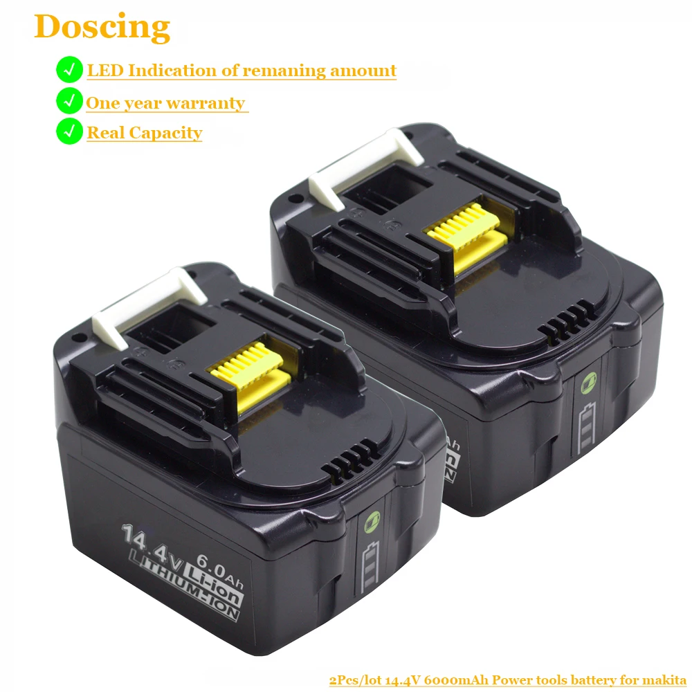 2Pcs Doscing для Makita BL1430B 14,4 в 6000 мАч литий-ионная аккумуляторная батарея с светодиодный Сменный аккумулятор для электроинструментов BL1430 BL1415 - Цвет: 2Pcs