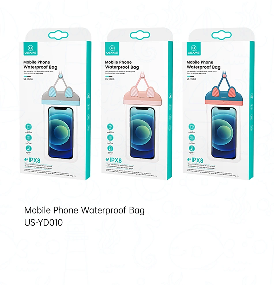USAMS IPX8 Waterproof Phone Bag With Lanyard Universal Drift Diving Surfing Swim Pouch Bag Case Cover For iPhone Xiaomi Huawei