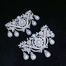 По нижнему краю; высший класс! Циркон и пресной воды ювелирные изделия из жемчуга белого монета уникальная форма брошь природа, fppj для рождественским подарком