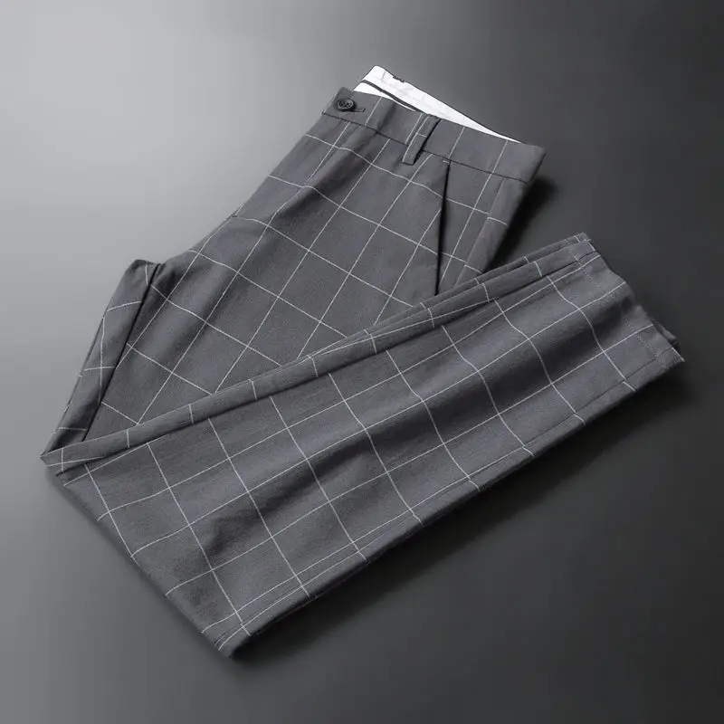 Pantalones de vestir informales para hombre, pantalones sencillos ajustados, traje de negocios Formal a cuadros, 9 pantalones L94, novedad de verano y otoño de 2020