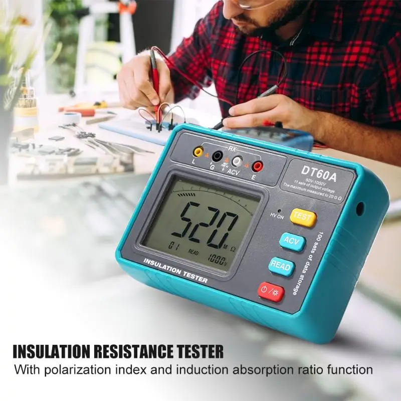 

Megohm Insulation Resistance Tester with Polarization Index Inductive Ratio Overload Indication Backlight Insulation Meter