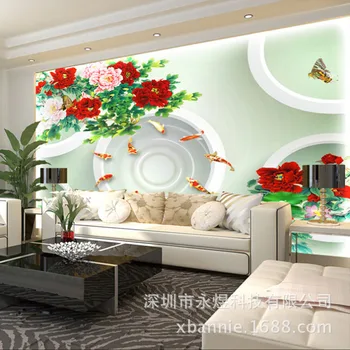 

Personality 3D Circle Visual Wallpaper Peony Chinese Style Large TV Backdrop