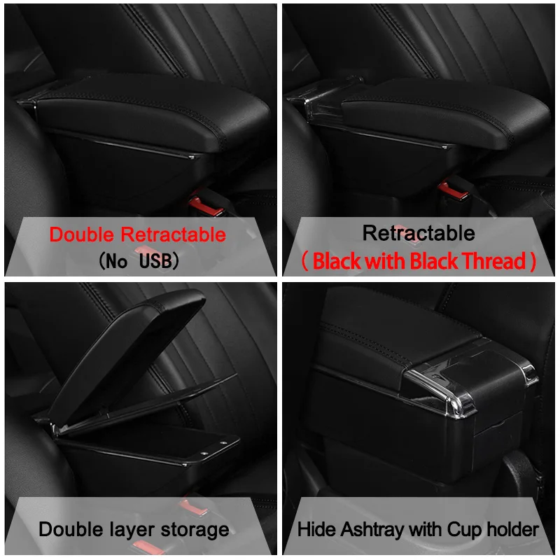 Double All Black Для Renault Captur подлокотник коробка Captur 1 Универсальный центральный автомобильный подлокотник для хранения коробка Подстаканник Пепельница Модификация аксессуары - Название цвета: Double All Black