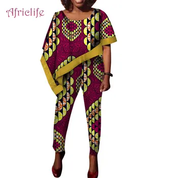 

Fashion Loose Regular Top and Pencil Pant for Summer African Women Dress Short Sleeve O-Necklace Lady Suit Sets WY5202