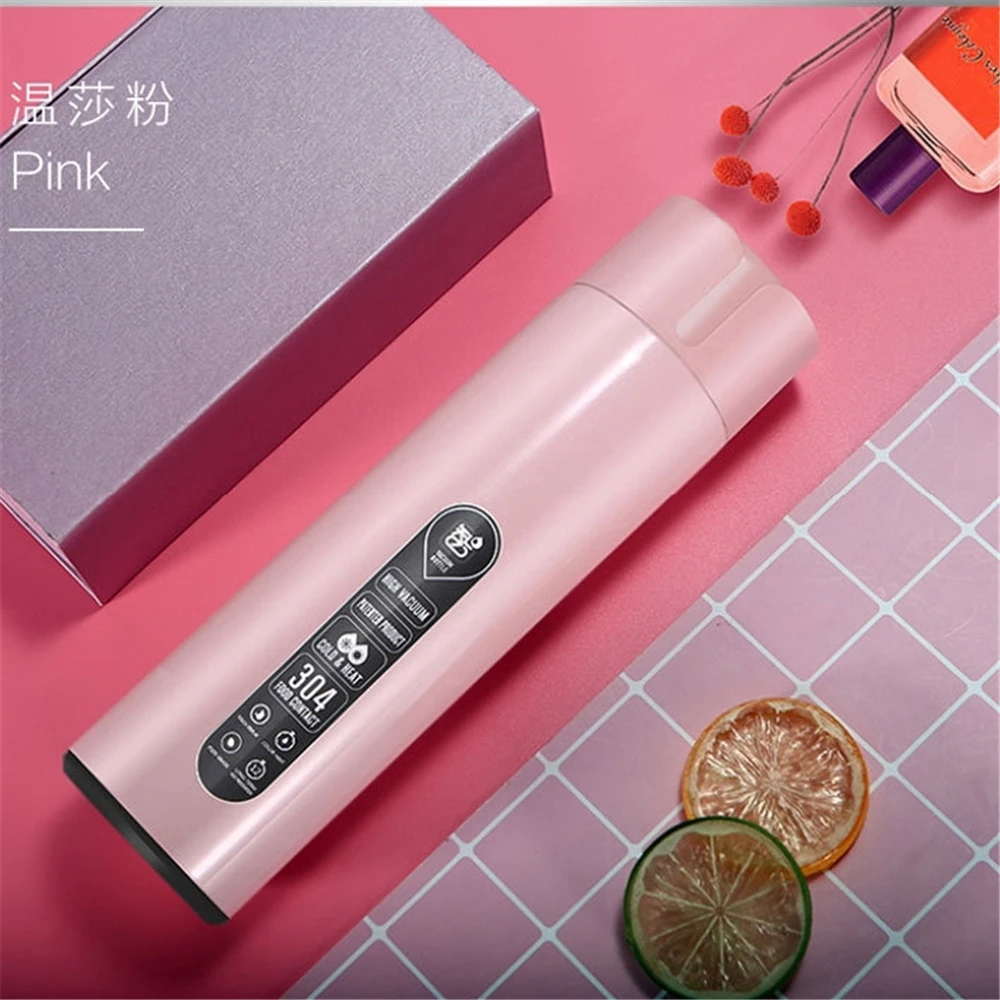 Pink 420 мл светодиодный дисплей температуры Предупреждение термос изоляция нет необходимости заряжать Портативные подарки холодный горячий термос колба - Цвет: Pink
