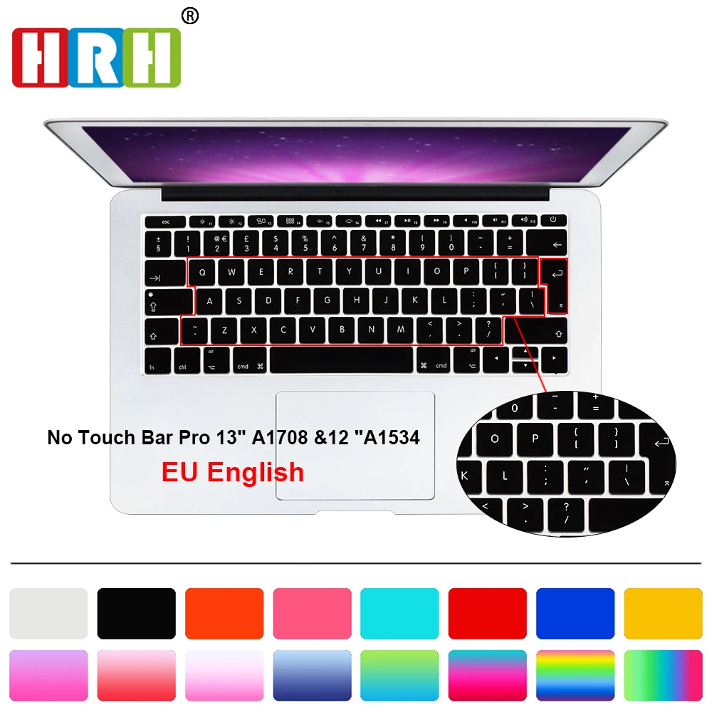 Силиконовый чехол для клавиатуры HRH EU/UK Mac New Pro 13 дюймов A1708 (версия 2016 без
