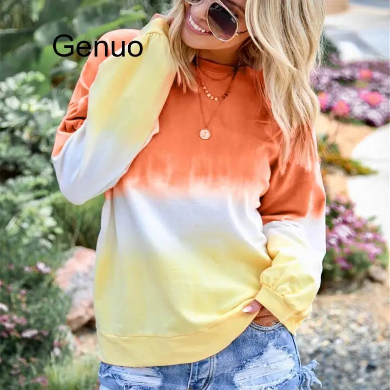 

Tie Dye Sweatshirts Hoodies Women Rainbow Sweatshirt Casual Loose Tops Gradient Color Pullover Autumn Long Sleeve Female 5XL