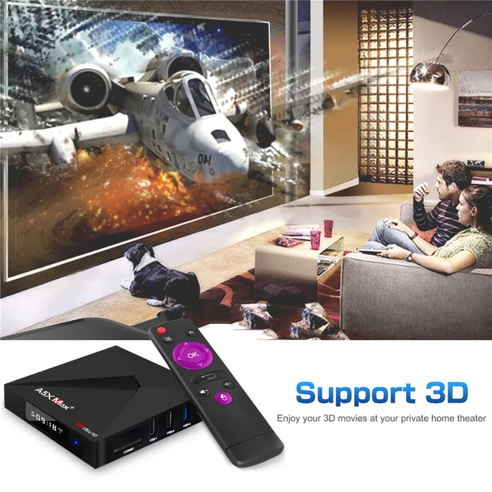 A5X Max+ Global TV Box 4K HDR Android 7.1 Smart 3D Ultra HD TV box 4G / 32G Dual WIFI Google IP Decoder 4 Media Player