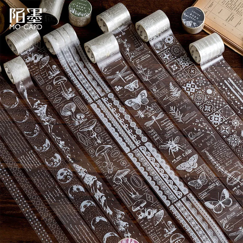 

Translucent Masking Tape Retro Matte PET Tape Plain Bullet Journal Stickers Transparent Lace Vintage Plant Stickers Scrapbooking