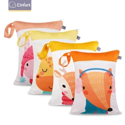 Elinfant bolsa de fraldas de bebê com 1 posição, estampa digital, seca e molhada, com dois zíper, bolsa de fraldas de bebê, à prova d'água, reutilizável, lavável