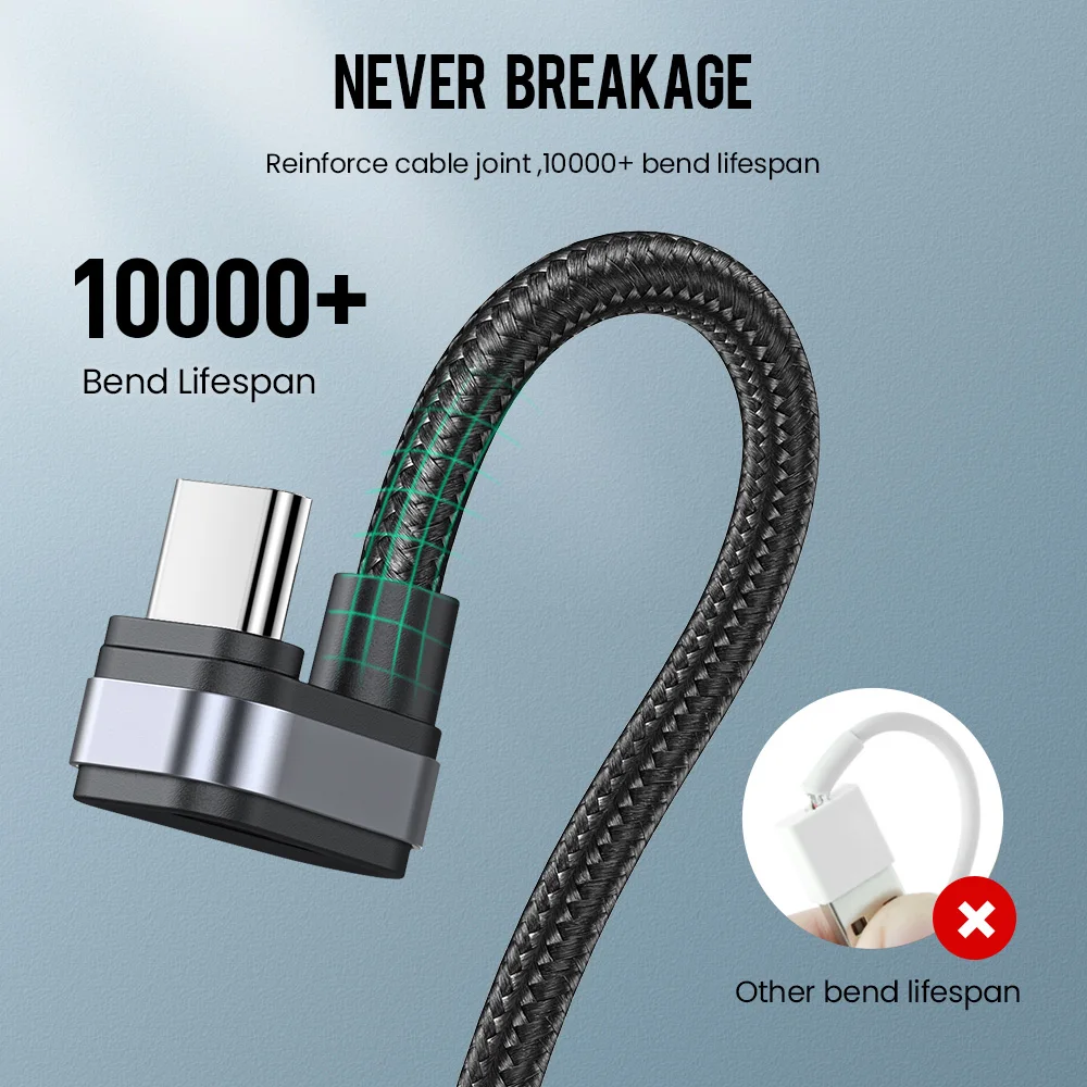 USB Type C Cable 2.4A Fast Charging 90 Degree Elbow Games Charge Wire for Xiaomi Samsung Phone Data