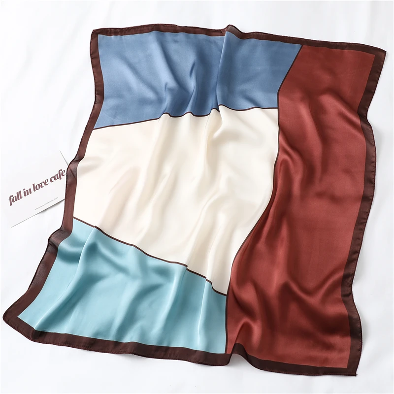 Дизайн женский шелковый шарф квадратная Шея шали из фуляра леди пашмины Твердые геометрические бандана повязка для волос платок - Цвет: FJ201-1