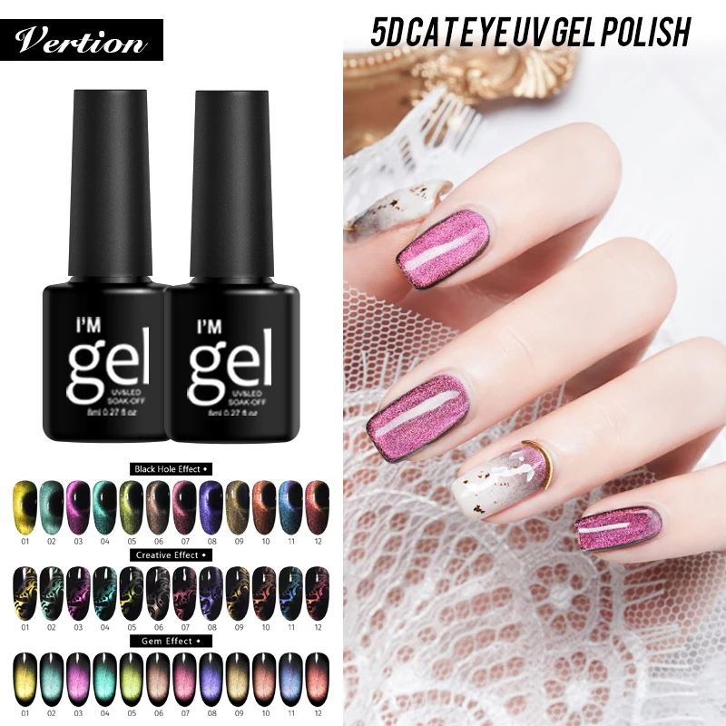Verntion 5D Chameleon Magnetic Gel Nail Polish Shiny Sky Jade Effect Cat Eyes Soak UV Laser Black Varnish Base Required | Красота и