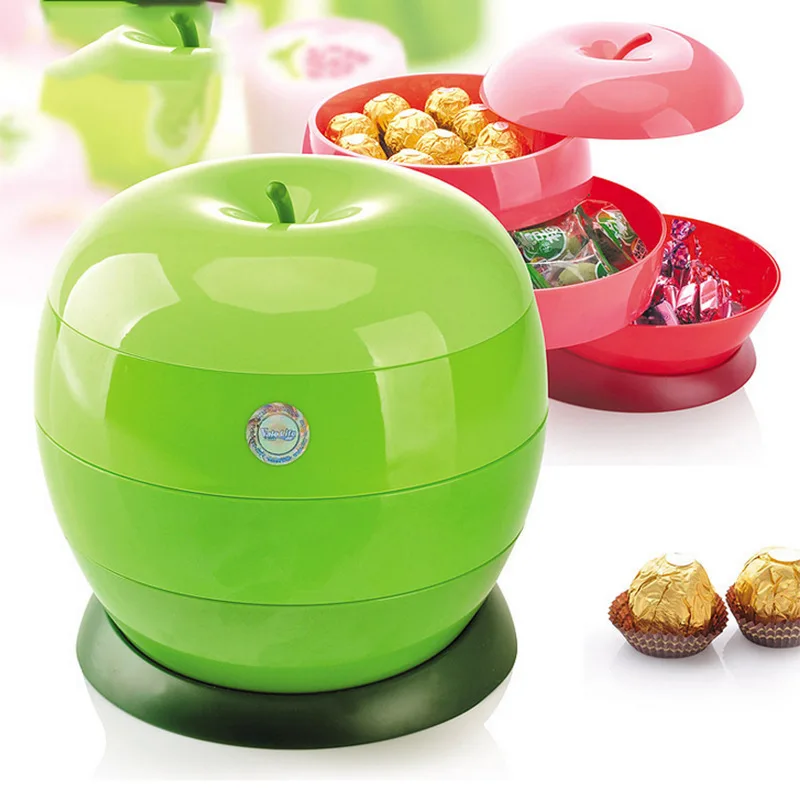 

Rotating Candy Box Creative Apple Modeling Dried Fruit Tray Multilayer Snack Box Wedding Candy Box Manufacturers Direct Selling