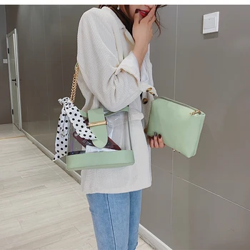 

summer fashion new Transparent jelly bucket bag 2019 quality PVC women Designer handbag ribbon chain shoulder Messenger bag