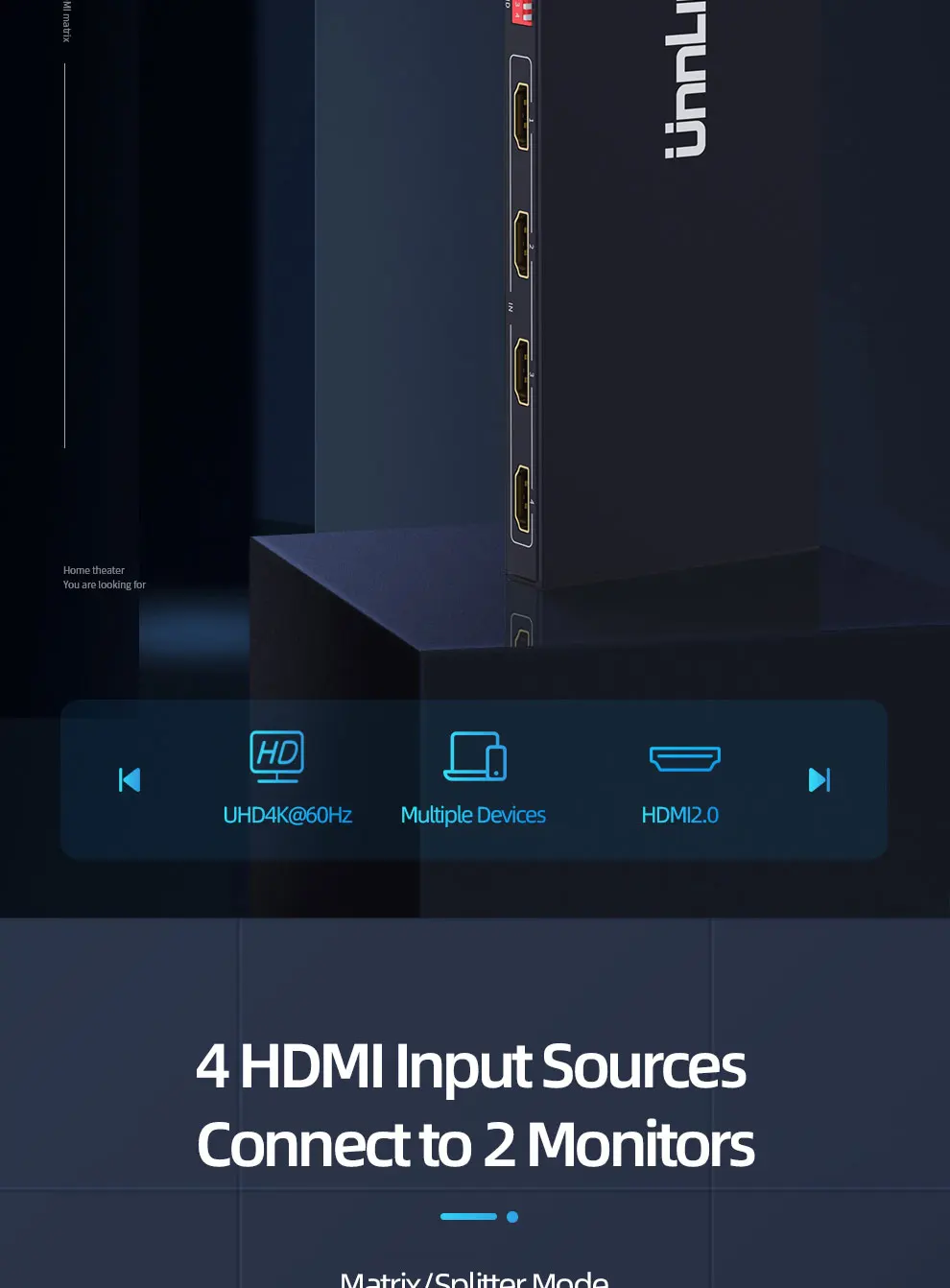 Unnlink HDMI Matrix 4x2 HDMI2.0 сплиттер HDCP2.2 4 k@ 60Hz 4 в 2 выход аудио экстрактор Toslink 3,5 Jack ARC для PS4 tv Box