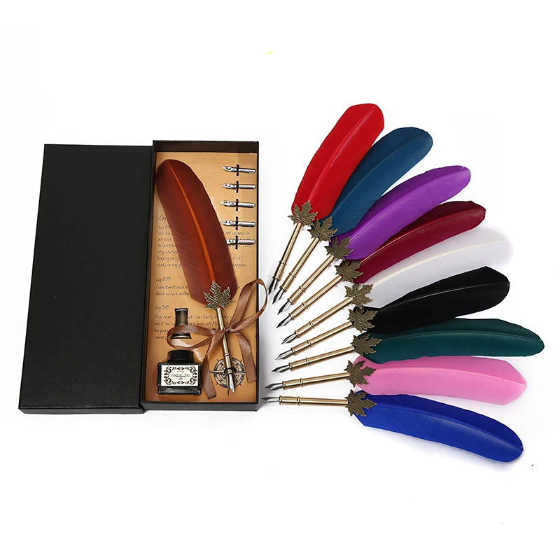 Exquisite retro European style feather pen dipped in water pen Calligraphy set Promotional gift retro set feather pen