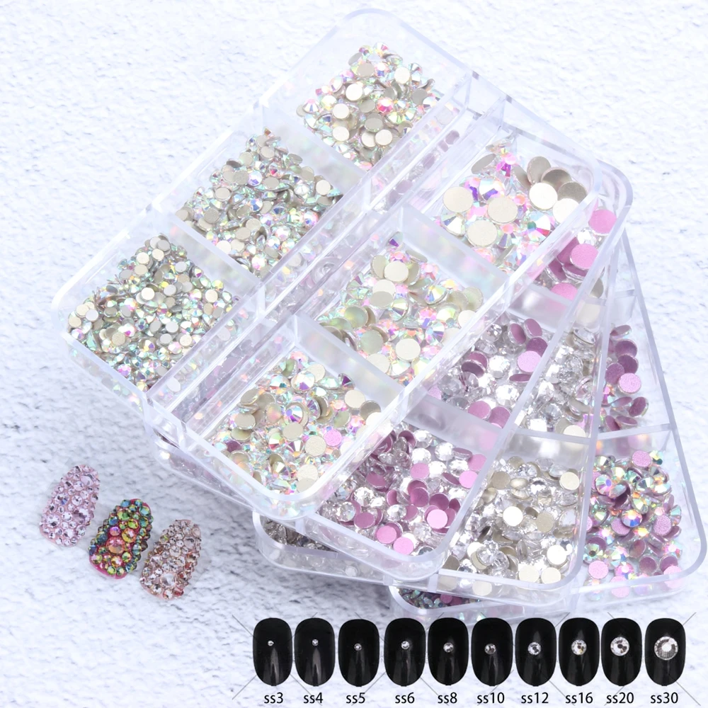 

Flatback Crystal AB Non Hotfix Rhinestones SS3-SS20 Clear AB Strass For Wedding Nails Art Decoration DIY 3D Jewelry Making