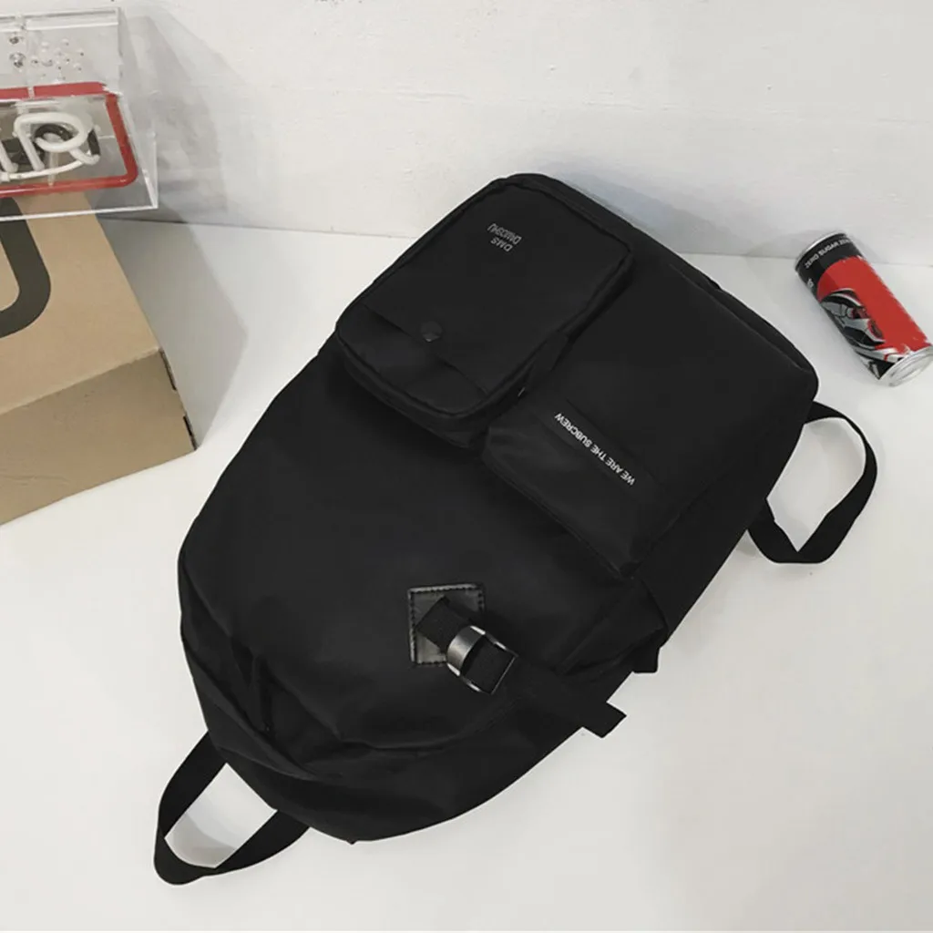 

Women Lady Men Backpack School Bag Large Capacity Solid Color Waterproof Nylon Casual Backpack School Bag Travel Rucksack