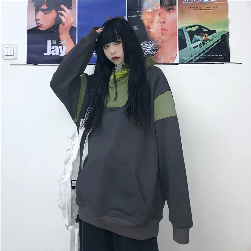 Контрастная Лоскутная уличная одежда с капюшоном и карманом, толстовка в стиле хип-хоп Харадзюку, пуловер с капюшоном, корейский женский мужской джемпер