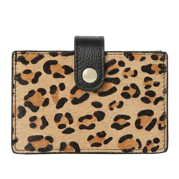

WOONAM Women Fashion Leopard Horse Fur Calf Leather Small Coin Card Holder Wallet WB1093