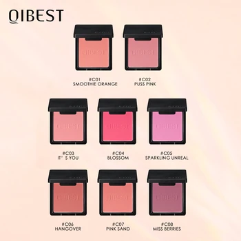 QIBEST Blush Peach Pallete 8 Colors Face Mineral Pigment Cheek Blusher Powder Cosmetic Professional Contour