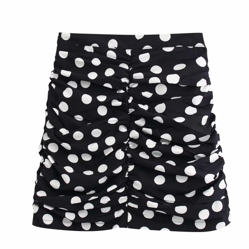

New Women vintage polka dot print pleated mini skirt faldas mujer ladies high waist side zipper chic vestidos slim skirts QUN542