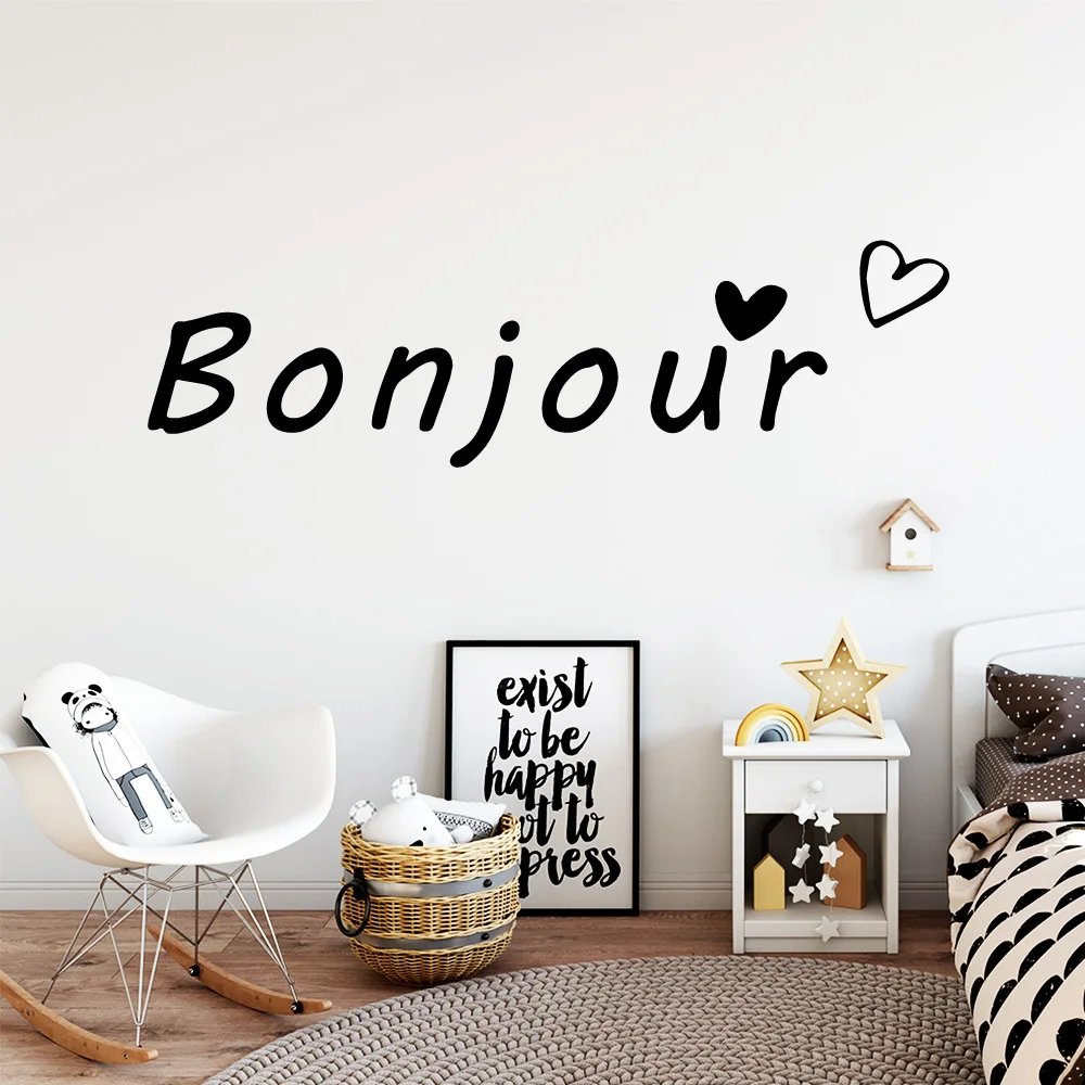 Испанская французская фраза Наклейка на стену Bonjour домашний декор наклейка с цитатами для спальни гостиной Сменные водонепроницаемые обои