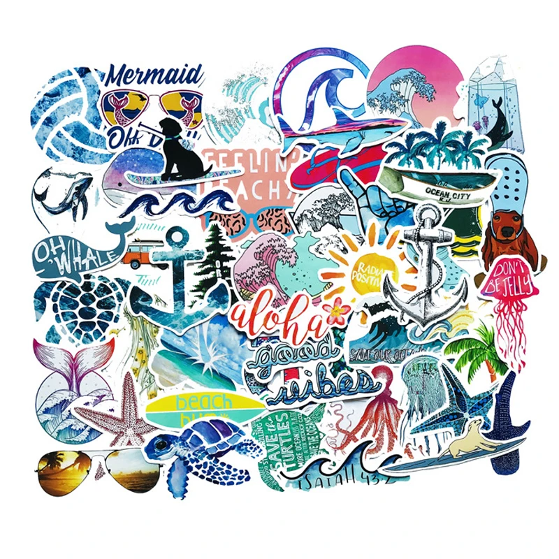 10/50pcs Summer Beach Stickers Surfing Sea Turtle Decal VSCO for Laptop Fridge Phone Skateboard Suitcase Girl Flask Sticker