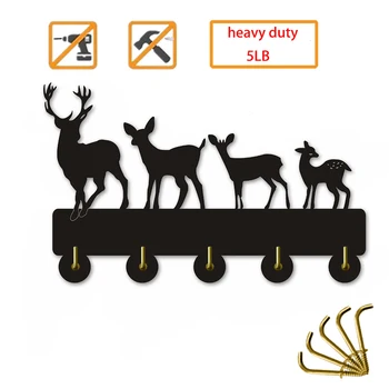 

Deer Family Wall Decor Hooks Wildlife Animal wooden key hook Key Hanger for Wall、Entryway and Living Room